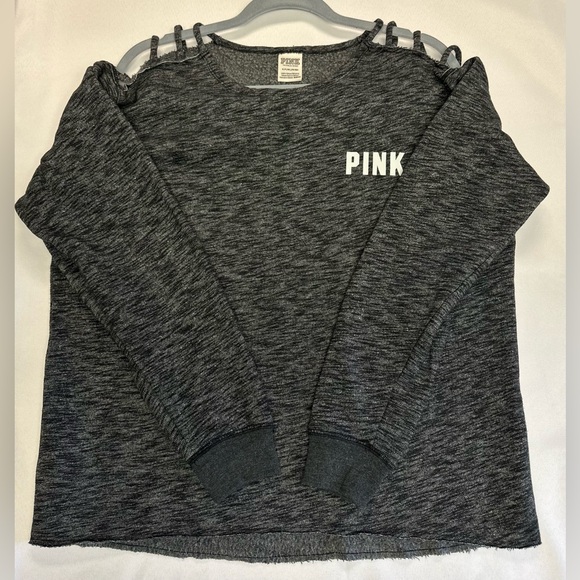 Victoria’s Secret PINK Small Gray Strappy Cold Shoulder Sweatshirt - Picture 6 of 8